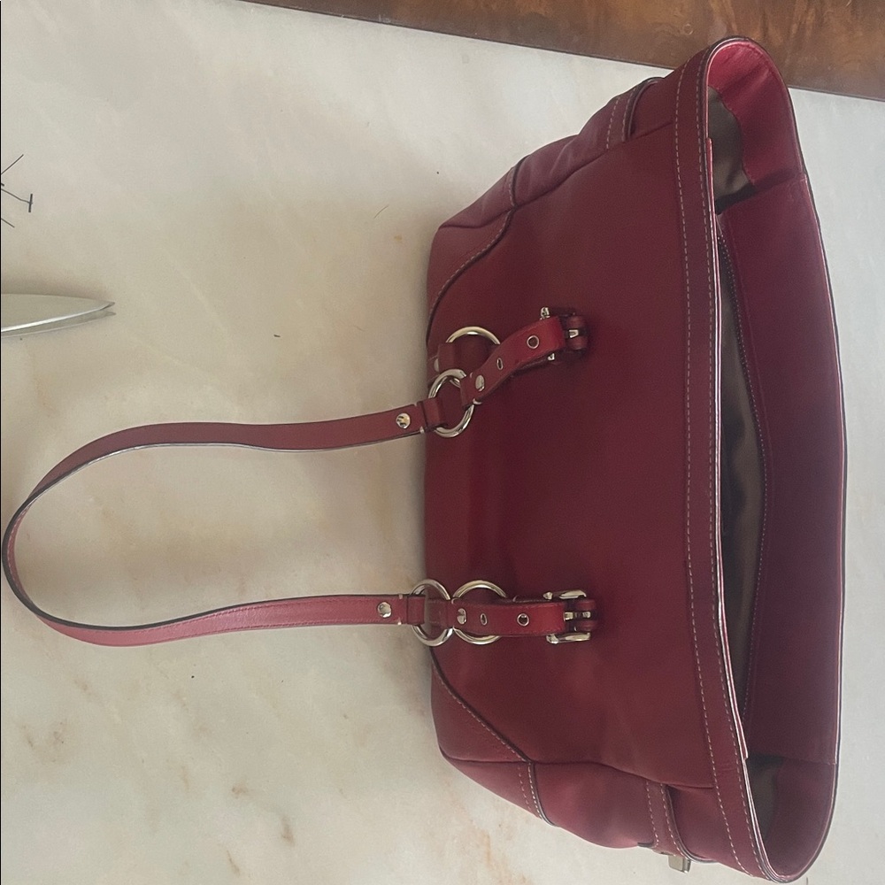 Coach Red Leather Shoulder Bag with Silver Hardware - Picture 6 of 6